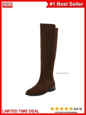 Women's Knee High Flat Boots Faux Suede Round Toe Elastic Side Zip